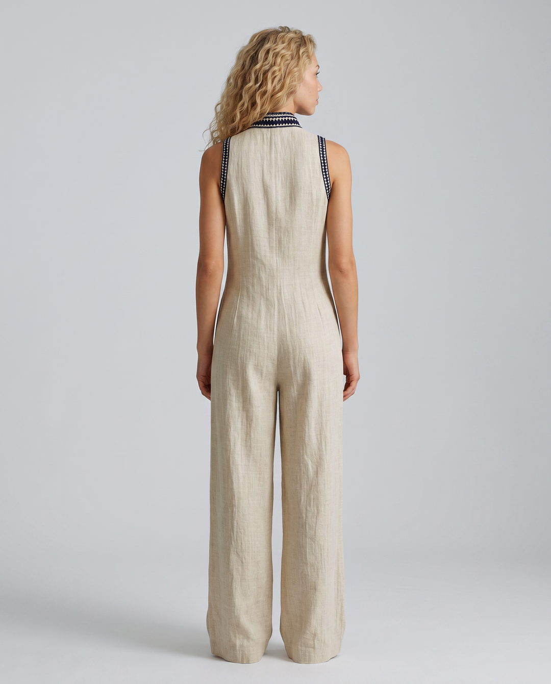 Angie | Sleeveless Linen-Blend Embroidered Jumpsuit