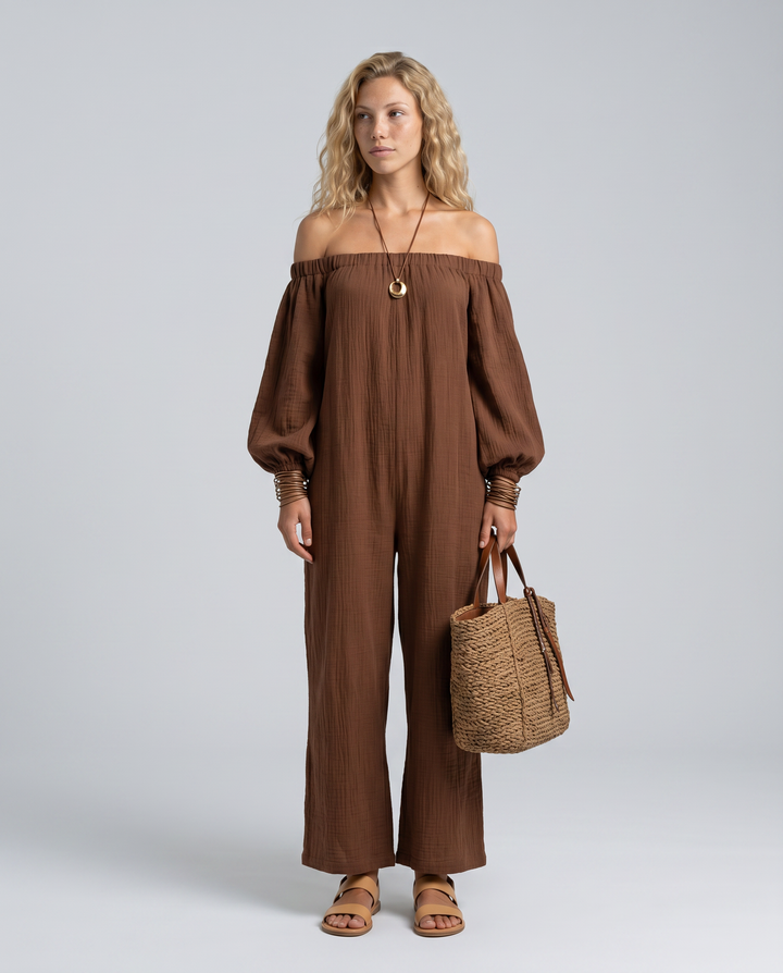 Shawna | Off-Shoulder Linen-Blend Relaxed Jumpsuit