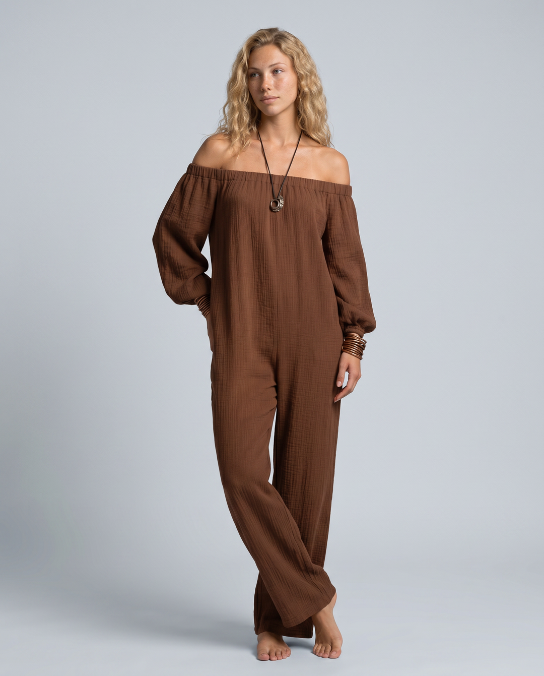Shawna | Off-Shoulder Linen-Blend Relaxed Jumpsuit