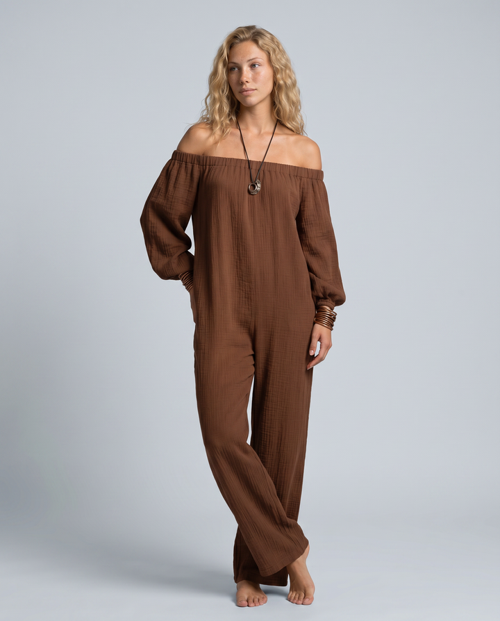 Shawna | Off-Shoulder Linen-Blend Relaxed Jumpsuit