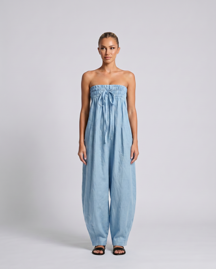 Cherry | Strapless Relaxed Linen-Blend Jumpsuit