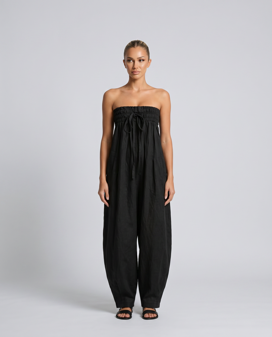 Cherry | Strapless Relaxed Linen-Blend Jumpsuit