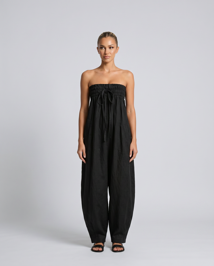 Cherry | Strapless Relaxed Linen-Blend Jumpsuit
