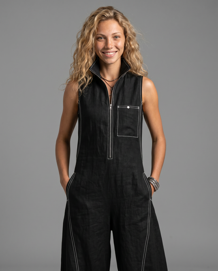 Katina | Sleeveless Contrast Trim Relaxed Jumpsuit