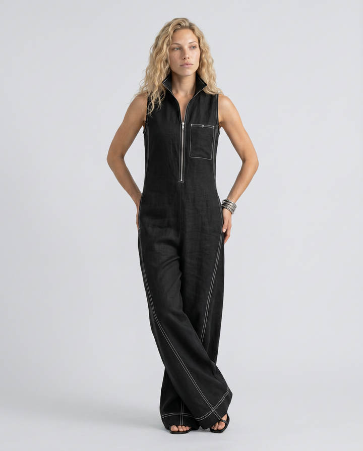 Katina | Sleeveless Contrast Trim Relaxed Jumpsuit
