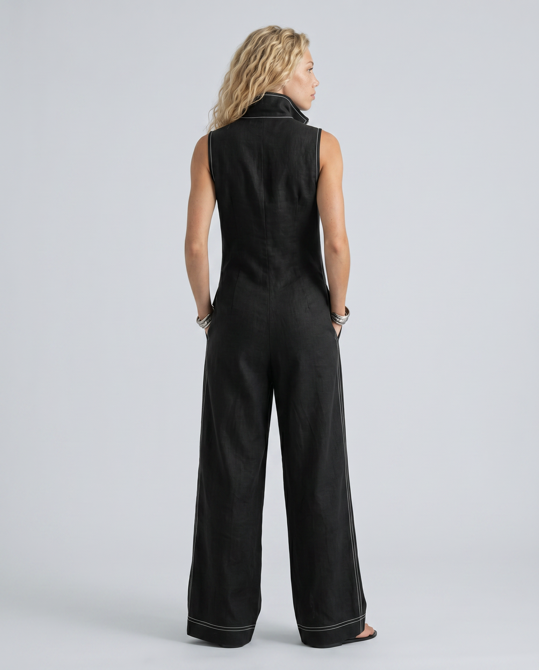 Katina | Sleeveless Contrast Trim Relaxed Jumpsuit