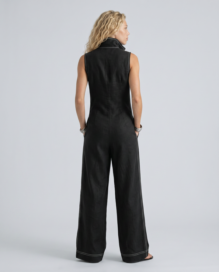 Katina | Sleeveless Contrast Trim Relaxed Jumpsuit