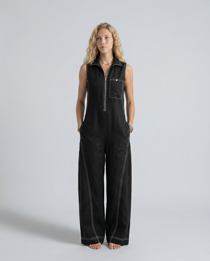 Katina | Sleeveless Contrast Trim Relaxed Jumpsuit
