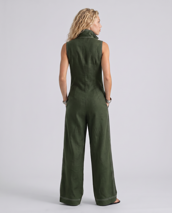 Katina | Sleeveless Contrast Trim Relaxed Jumpsuit