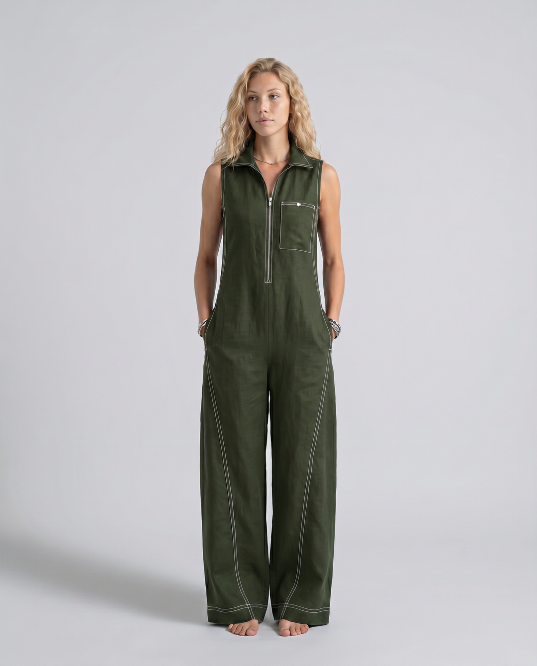 Katina | Sleeveless Contrast Trim Relaxed Jumpsuit