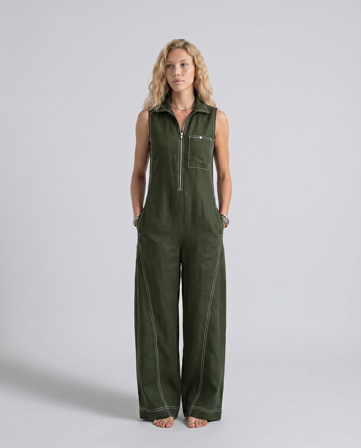 Katina | Sleeveless Contrast Trim Relaxed Jumpsuit