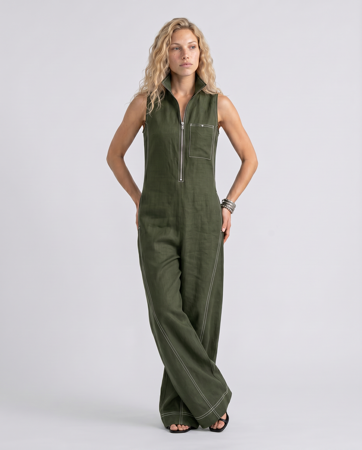 Katina | Sleeveless Contrast Trim Relaxed Jumpsuit