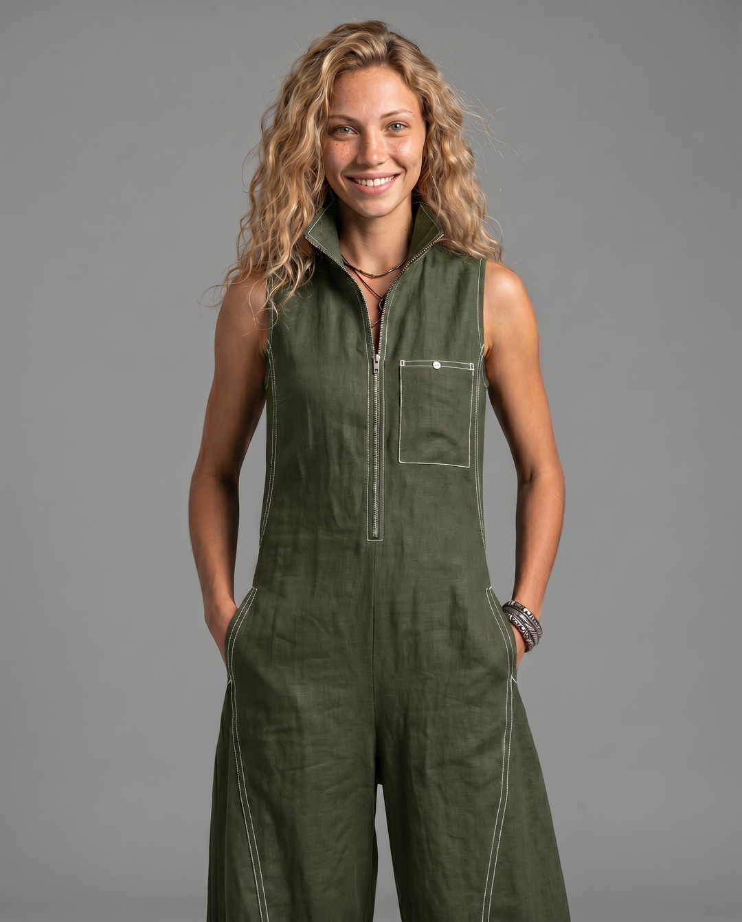 Katina | Sleeveless Contrast Trim Relaxed Jumpsuit