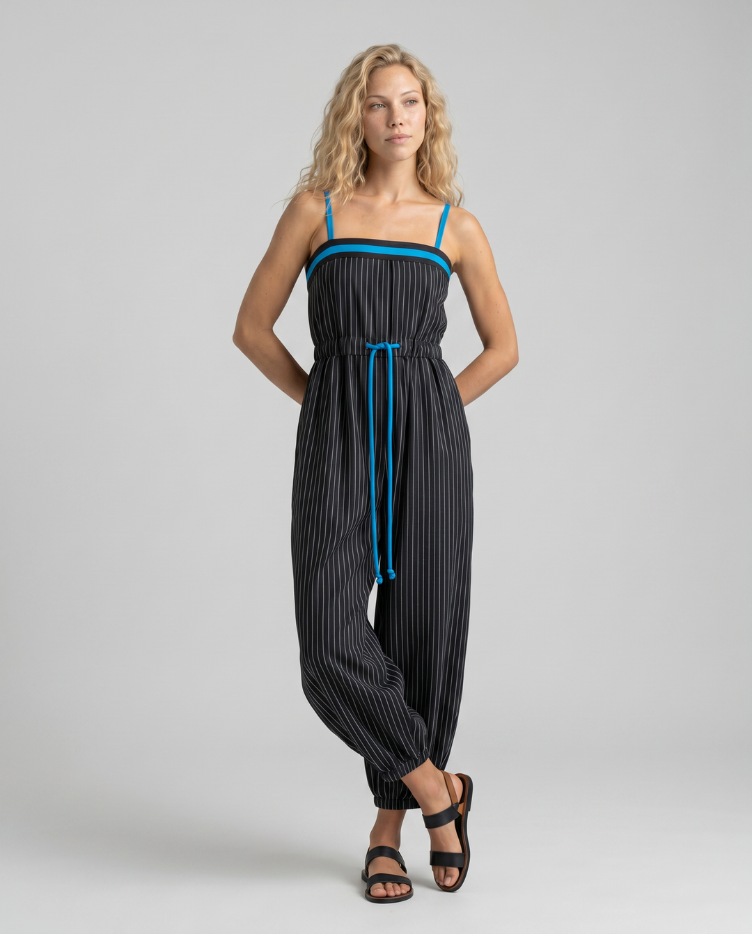 Selene | Striped Balloon-Leg Jumpsuit with Drawstring Waist