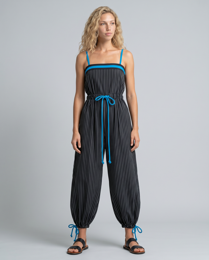 Selene | Striped Balloon-Leg Jumpsuit with Drawstring Waist