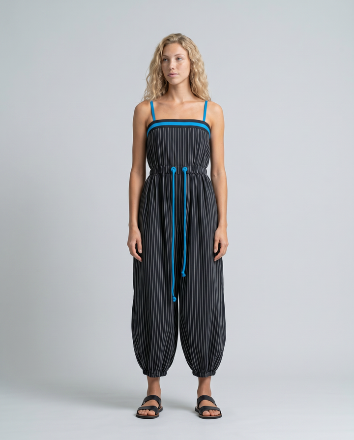 Selene | Striped Balloon-Leg Jumpsuit with Drawstring Waist