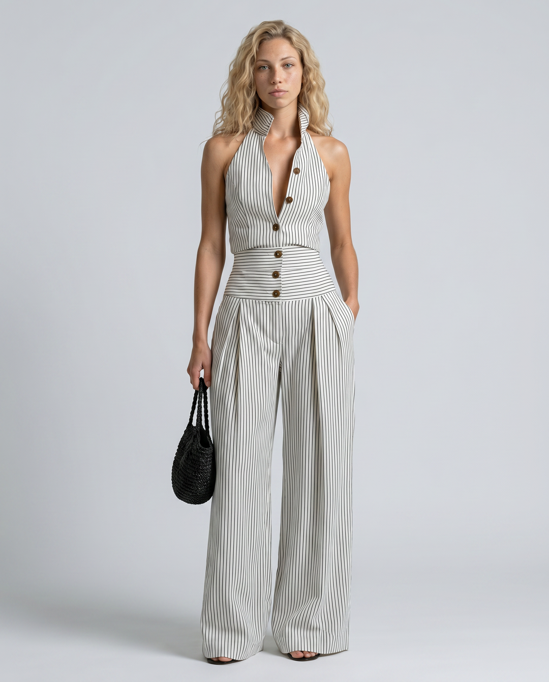 Letha | Striped Halter Neck Wide-Leg Jumpsuit