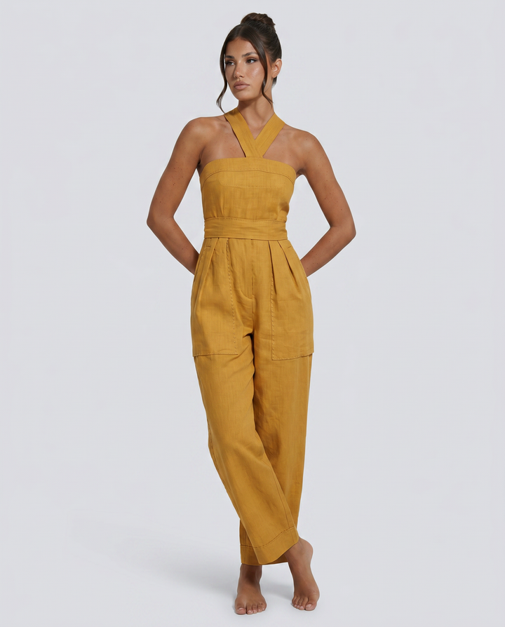 Mayra | Linen-Blend Jumpsuit with Crisscross Neckline