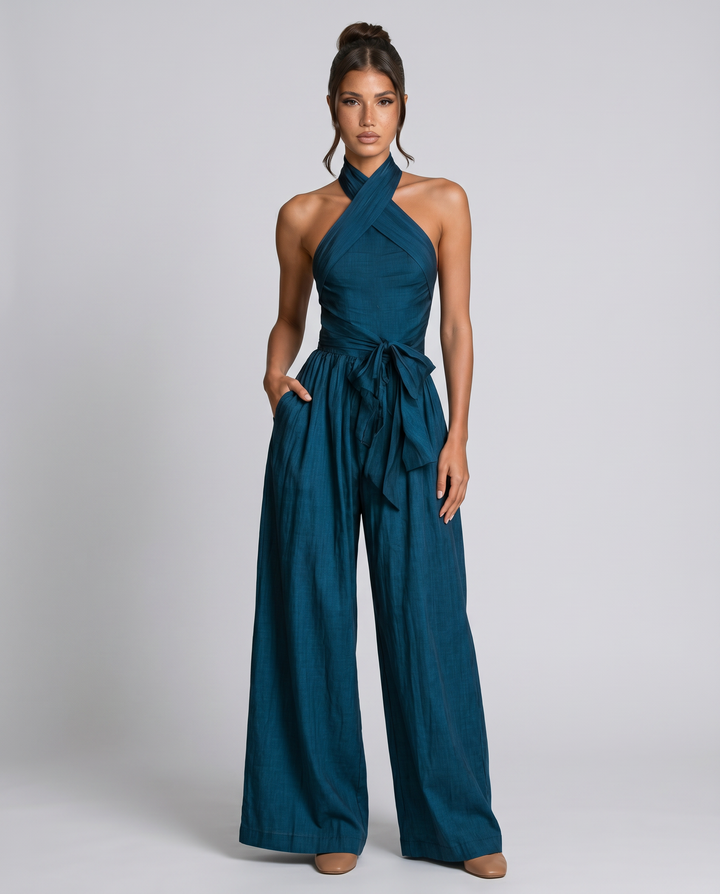 Hallie | Cross Halter Wide-Leg Jumpsuit