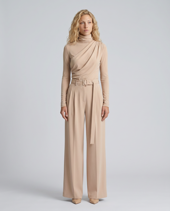 Delia | Knit Wide-Leg Jumpsuit with Gathered Waist