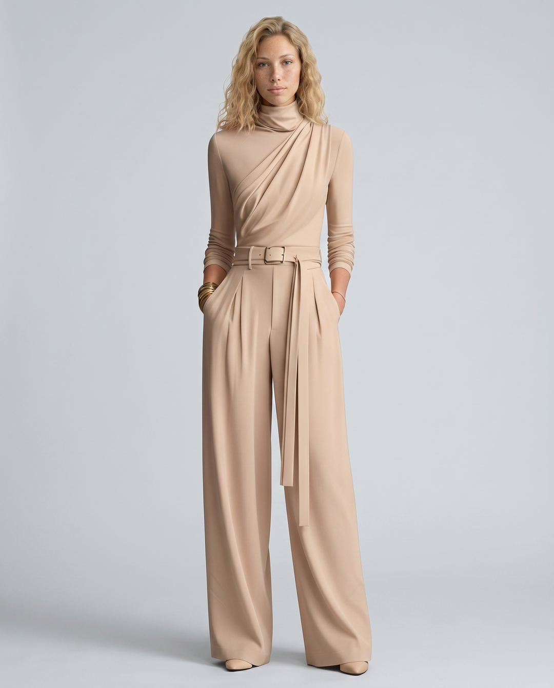 Delia | Knit Wide-Leg Jumpsuit with Gathered Waist