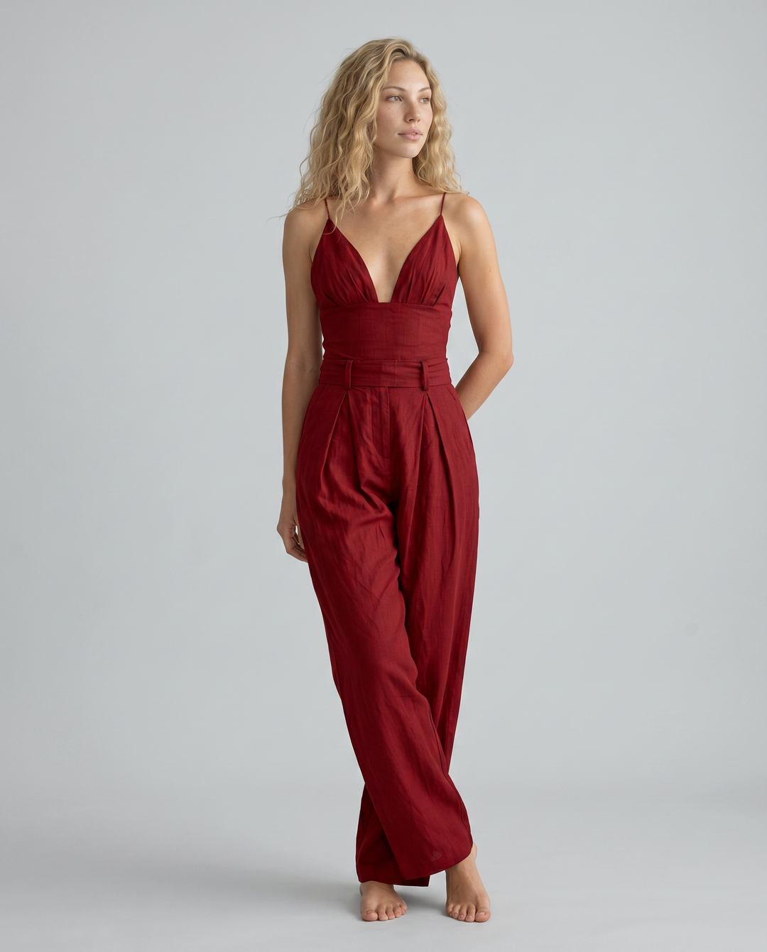 Lynne | Linen-Blend Pleated Jumpsuit