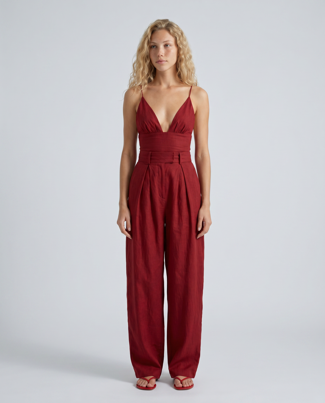 Lynne | Linen-Blend Pleated Jumpsuit