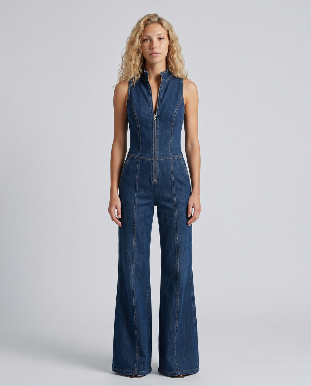 Dorthy | Sleeveless Denim Flared Jumpsuit