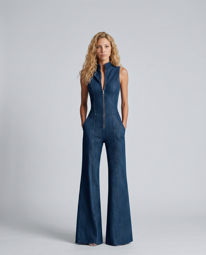 Dorthy | Sleeveless Denim Flared Jumpsuit
