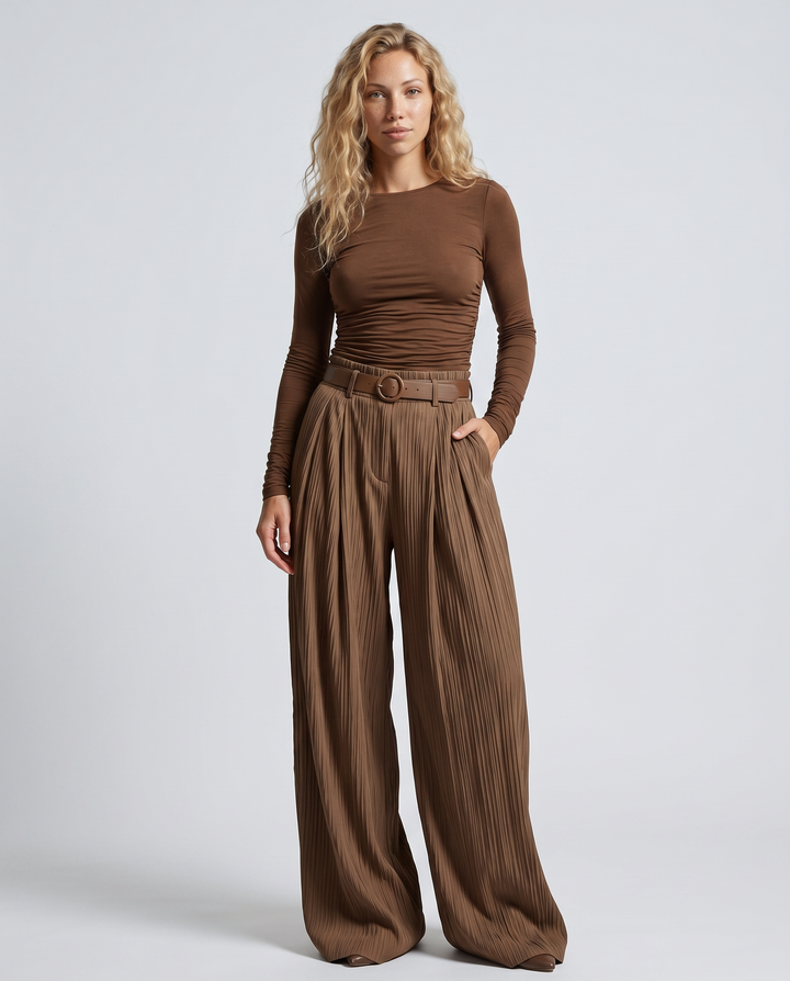 Liz | Wide-Leg Pleated Trousers