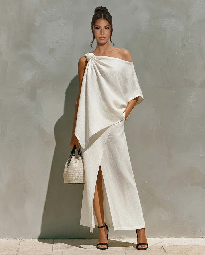 Amy | Textured Linen-Blend Asymmetric Skirt