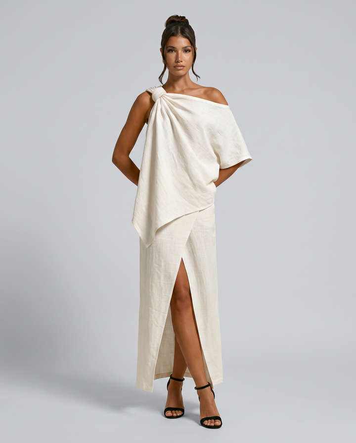Amy | Textured Linen-Blend Asymmetric Skirt