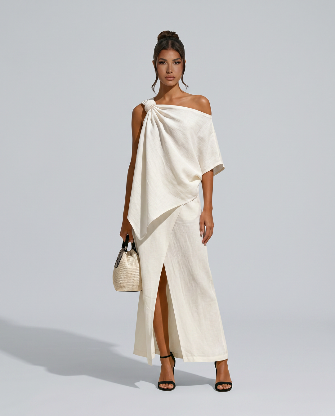Amy | Textured Linen-Blend Asymmetric Skirt