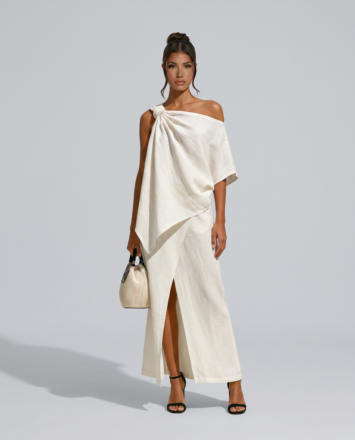 Amy | Textured Linen-Blend Asymmetric Skirt