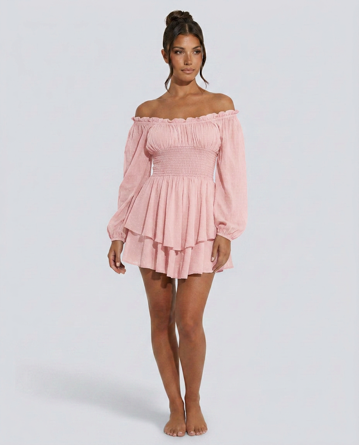 Clara | Pleated Off-Shoulder Mini Dress