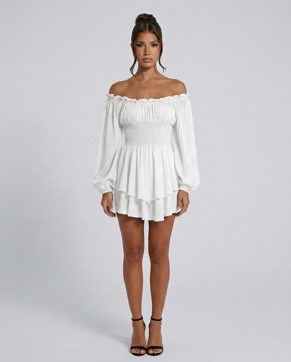 Clara | Pleated Off-Shoulder Mini Dress