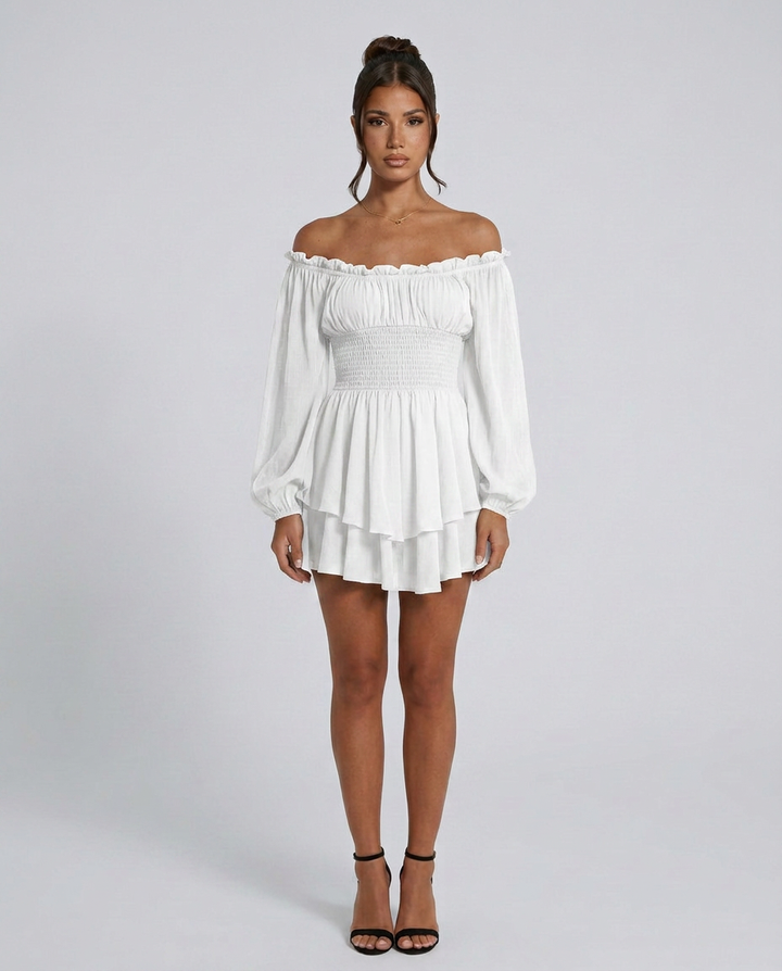 Clara | Pleated Off-Shoulder Mini Dress