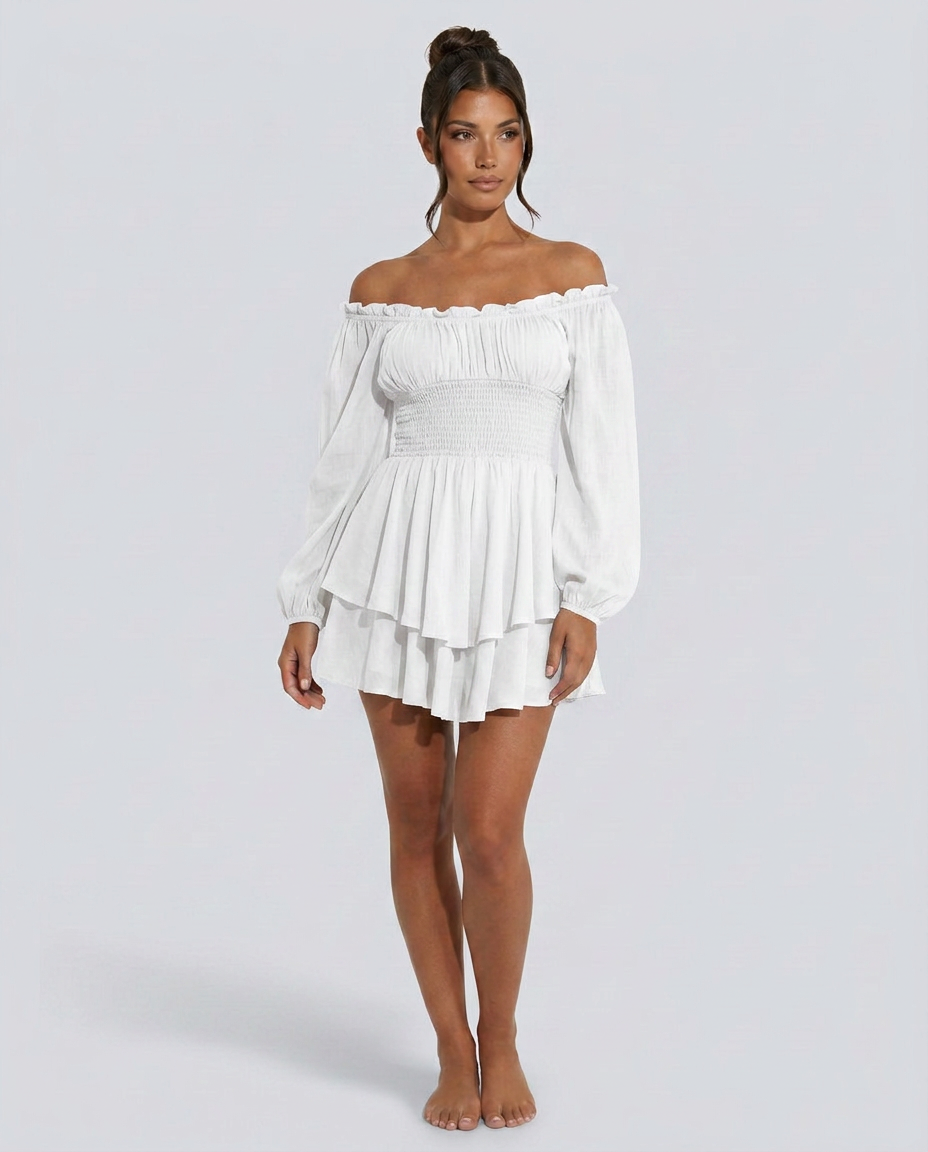 Clara | Pleated Off-Shoulder Mini Dress