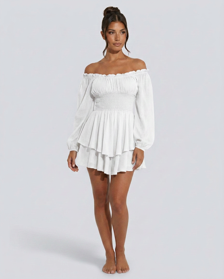Clara | Pleated Off-Shoulder Mini Dress