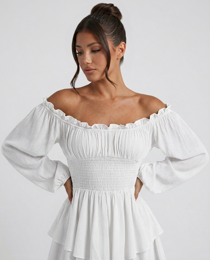 Clara | Pleated Off-Shoulder Mini Dress