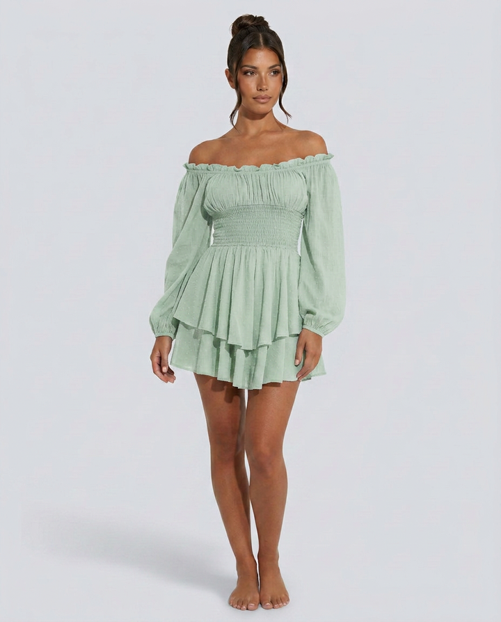 Clara | Pleated Off-Shoulder Mini Dress