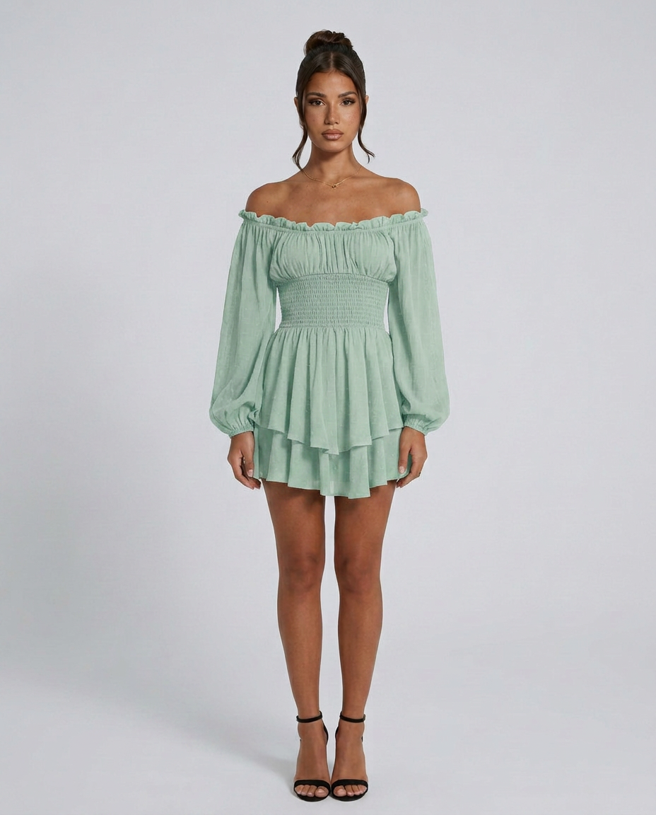 Clara | Pleated Off-Shoulder Mini Dress