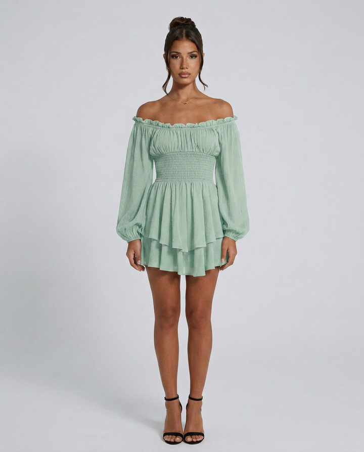 Clara | Pleated Off-Shoulder Mini Dress