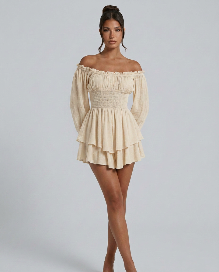 Clara | Pleated Off-Shoulder Mini Dress