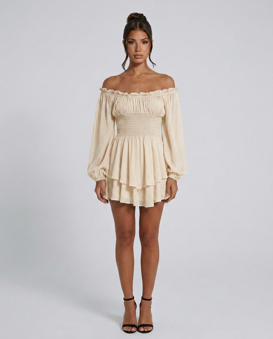 Clara | Pleated Off-Shoulder Mini Dress