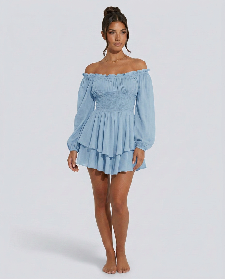 Clara | Pleated Off-Shoulder Mini Dress