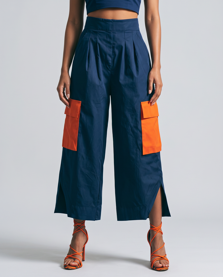 Dana | High-Waisted Cargo Culottes with Contrast Pockets