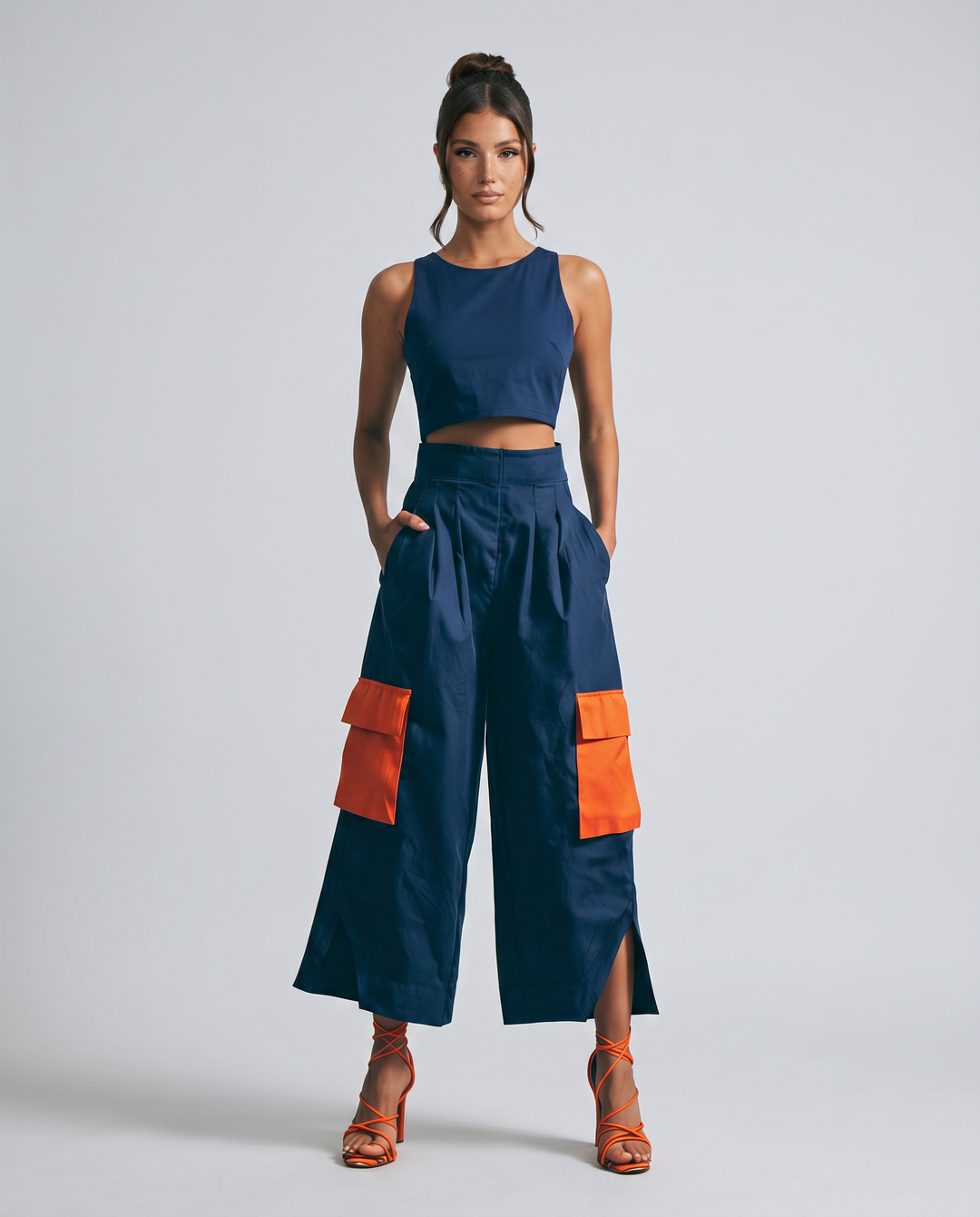 Dana | High-Waisted Cargo Culottes with Contrast Pockets