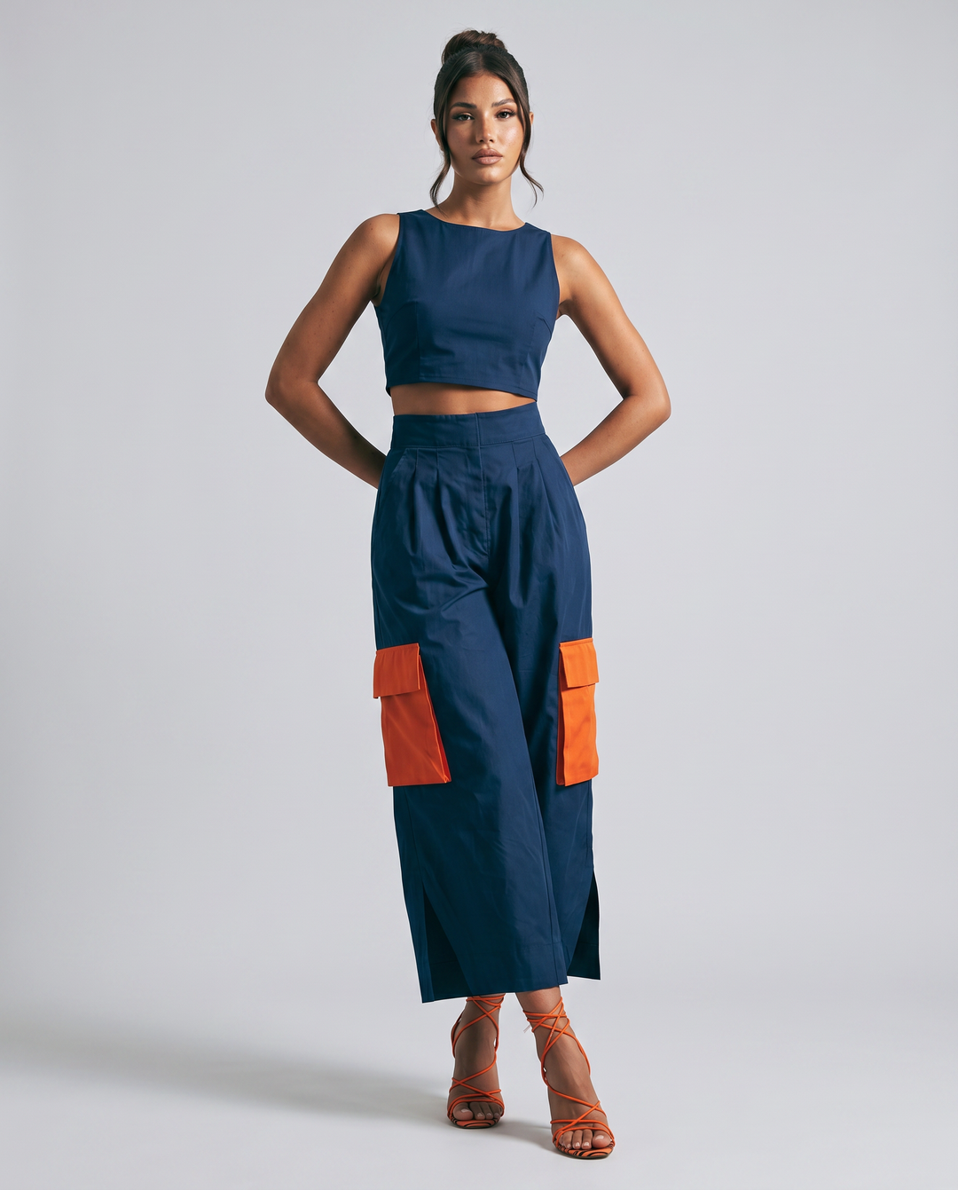 Dana | High-Waisted Cargo Culottes with Contrast Pockets