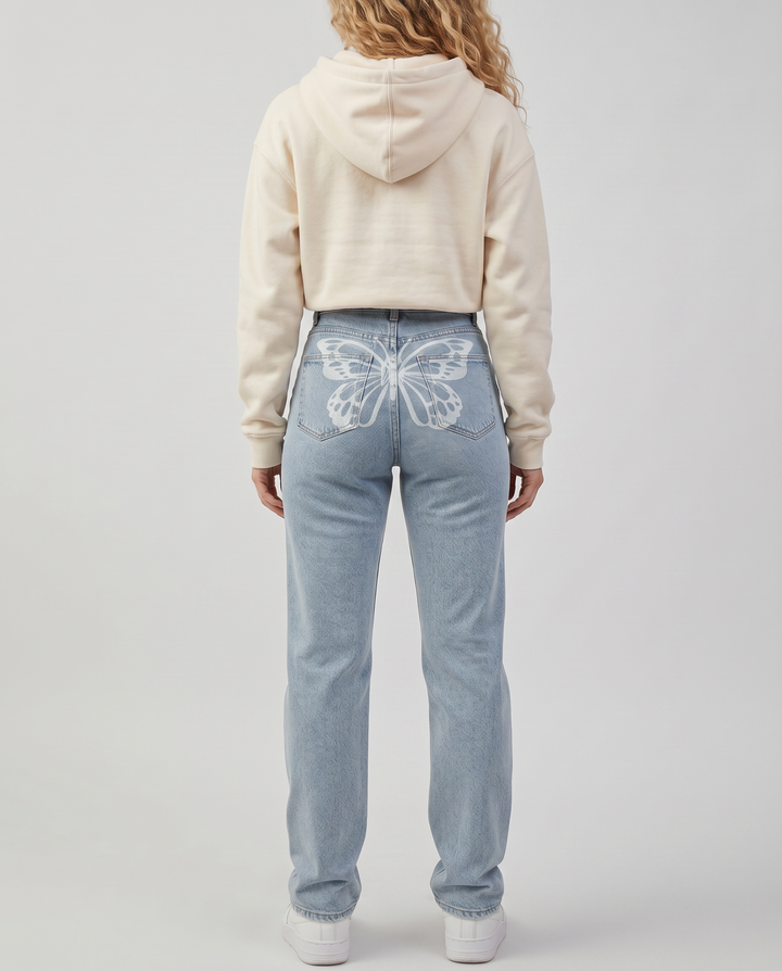 Raquel | High-Waist Jeans with Butterfly Print
